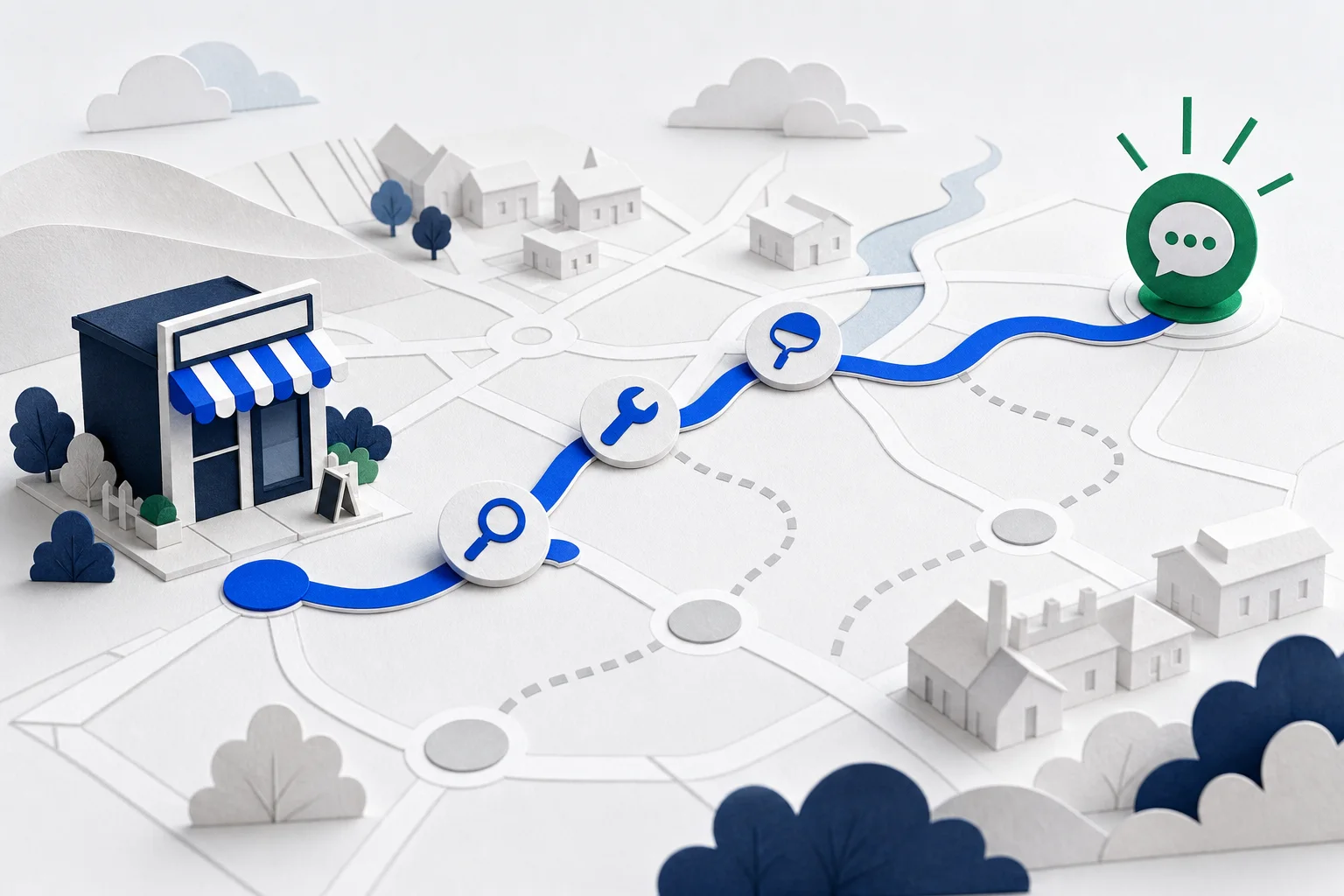 A local business following a focused search topic route towards a useful enquiry
