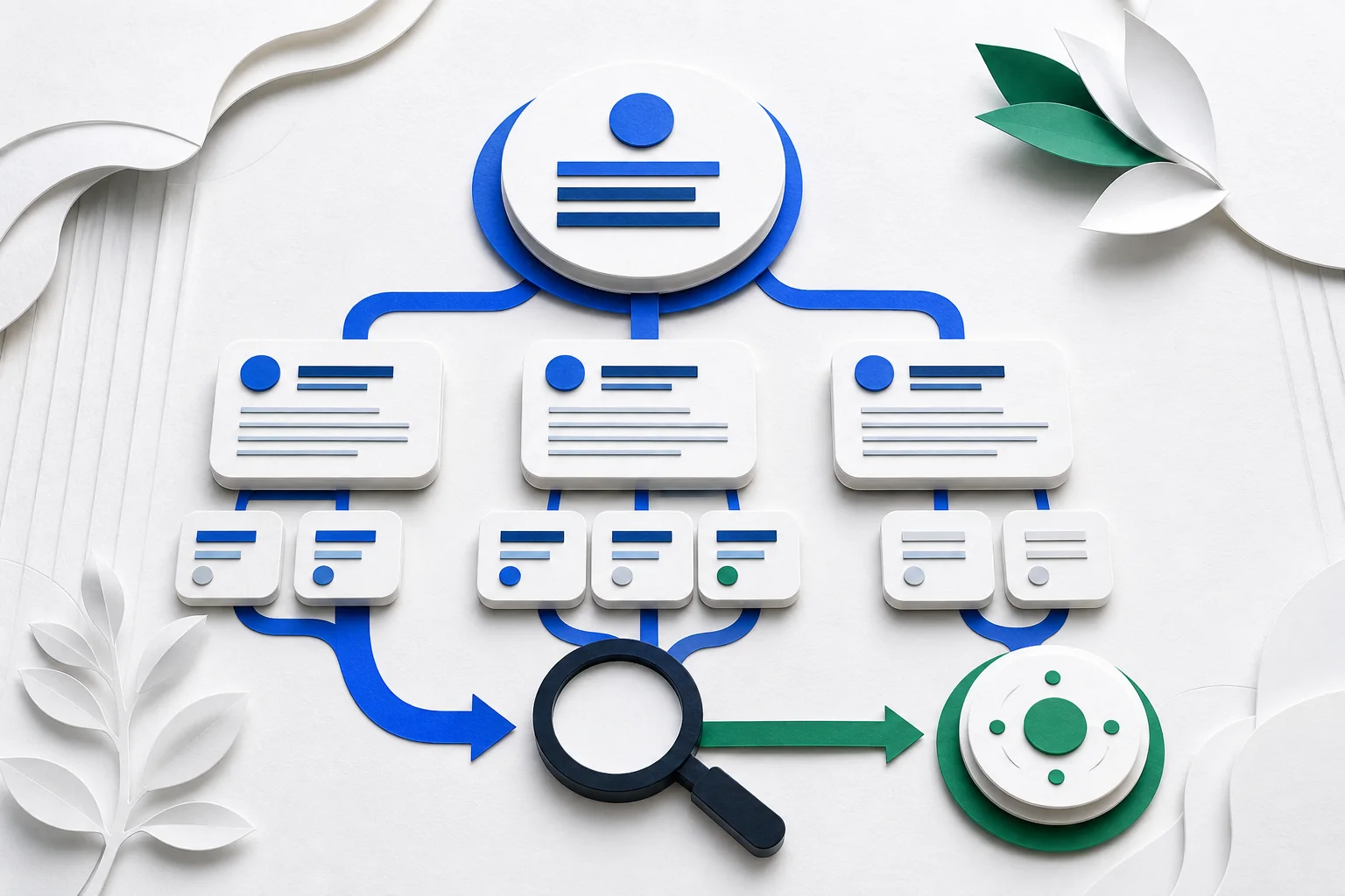Structured content cards connected clearly to search and AI understanding