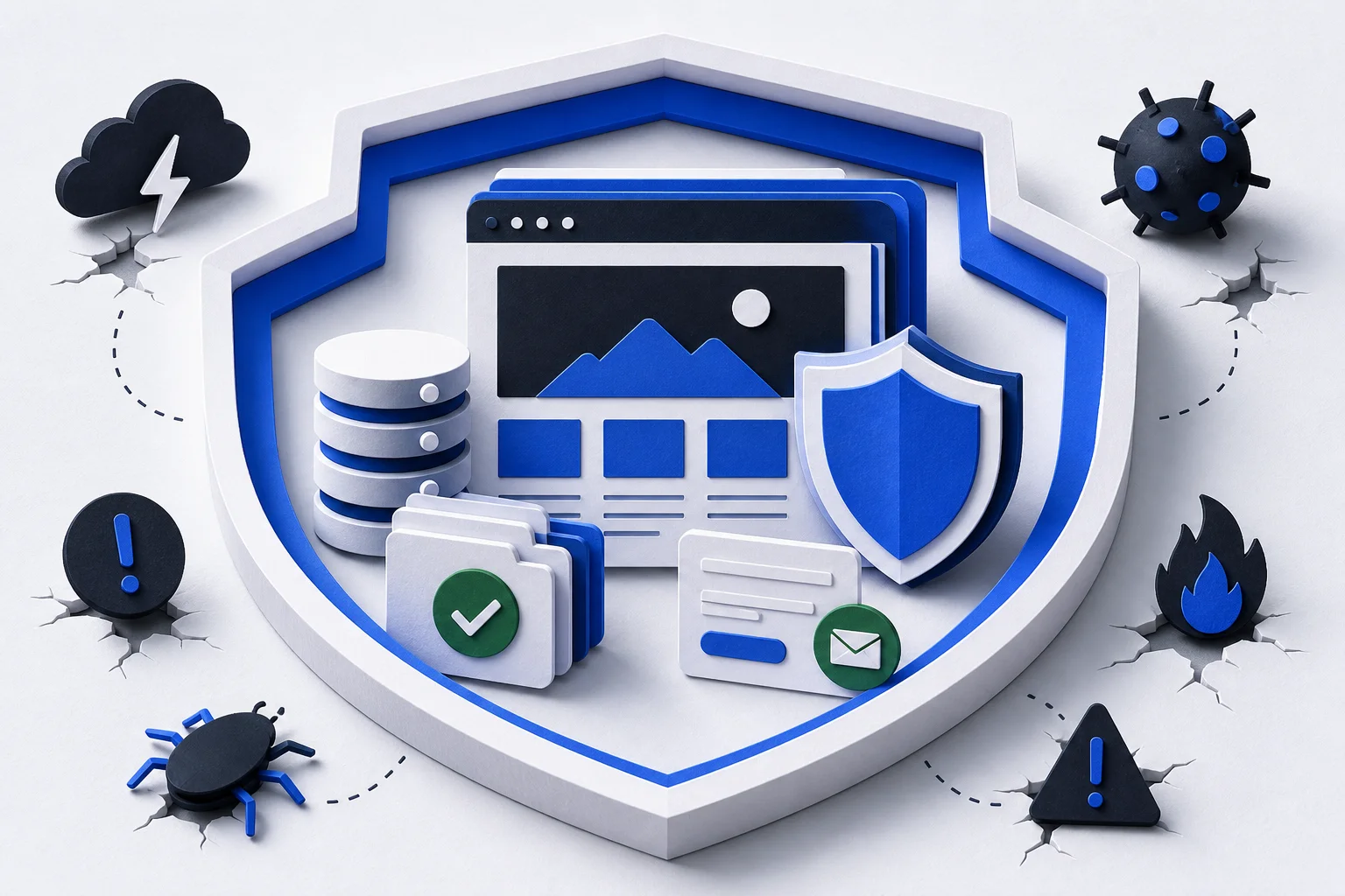 A business website protected by backups, security checks and maintenance safeguards