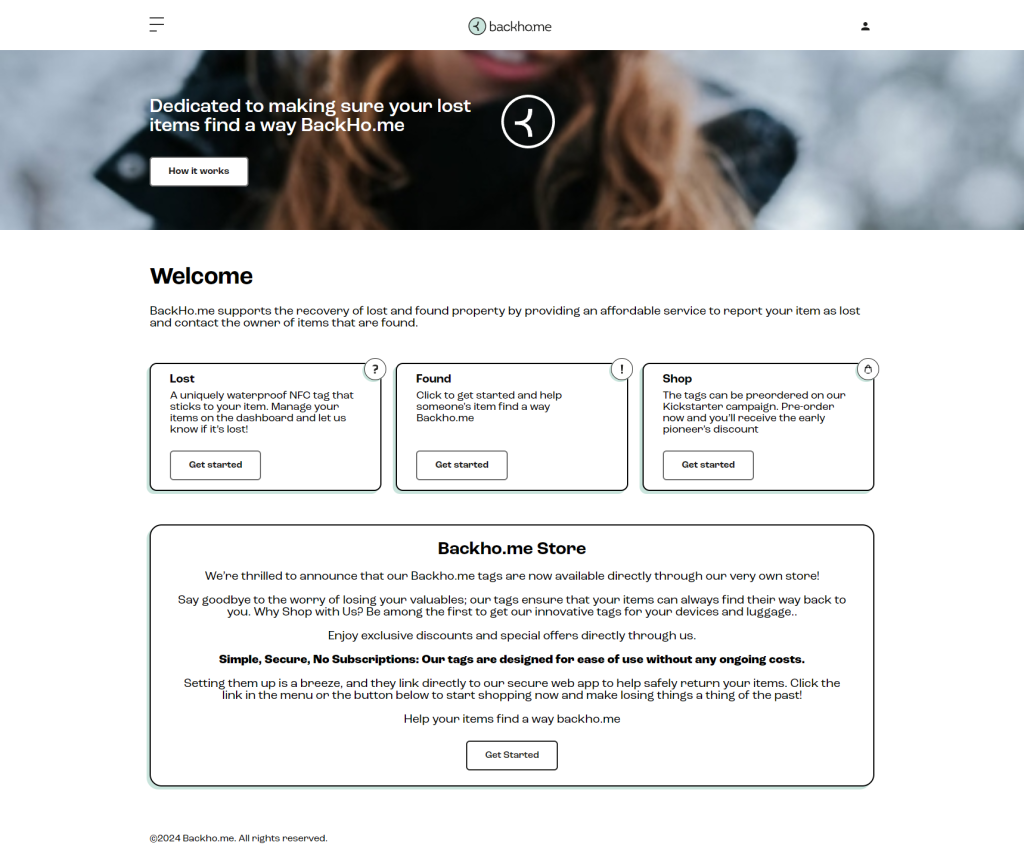 Backho.me web application homepage